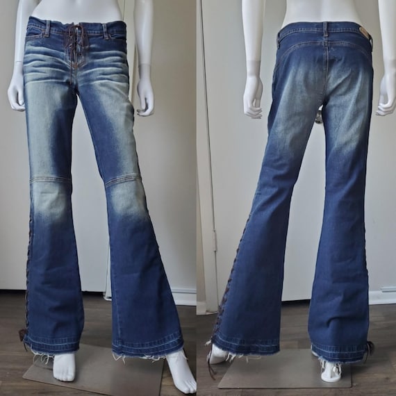 Bongo Y2K Lace Up Corset Bootcut Flare Jeans - image 2