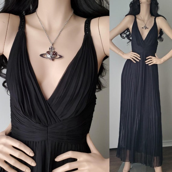 Oleg Cassini Black Silk Pleated Maxi Dress