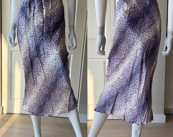 Vintage Y2k Lila Ombre Midi Rock mit Leopardenmuster 100% Viscose