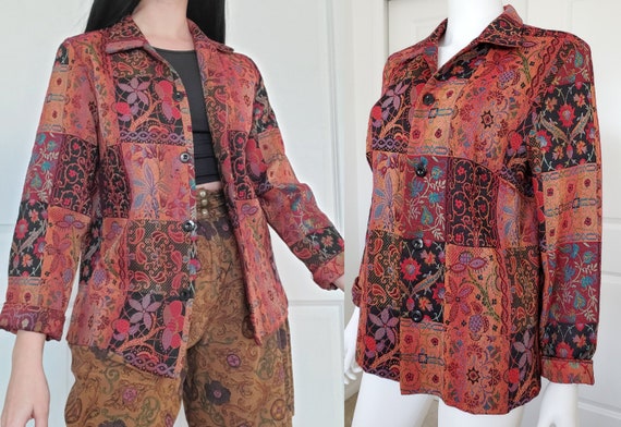 Boho Hippie 90s Patchwork Blazer, Earth Tones Patc