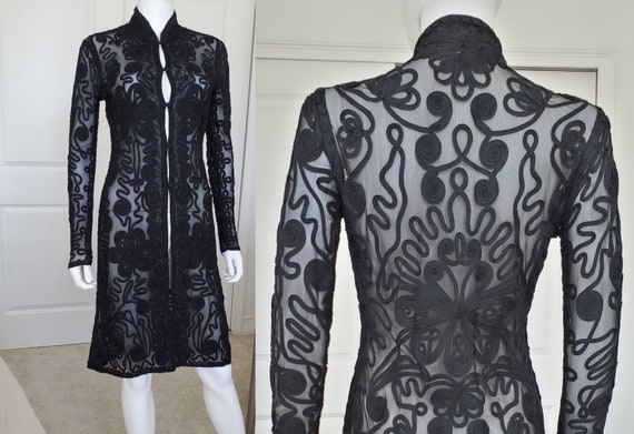 90s Long Sleeve Mesh Dress, See Through Dress