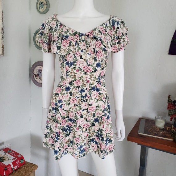 Vintage Floral Mini A Line Dress - image 1