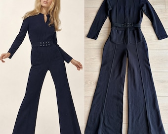 Joshua Tree Vintage 70er Jahre Dunkelblauer Overall mit Schlagbeinen