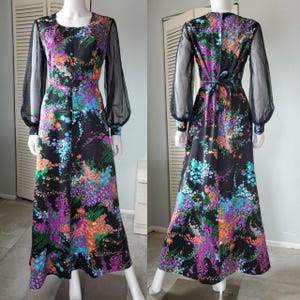 Vintage 70s Maxi Floral Long Sleeve Dress A Line