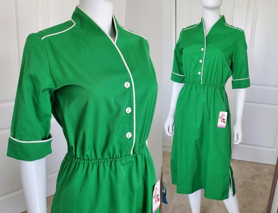 80s NWT Caron Chicago Nurse Style Dress, Retro Gre