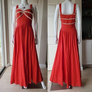 Vintage 70s Handmade Red Maxi Dress A Line Cottage Prairie
