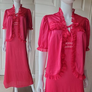 Taryn Alexander Pink Red Nylon Nightgown Peignoir & Robe Set Size Medium