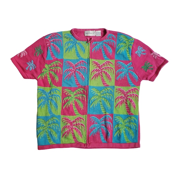 Vintage 80s Palm Tree Neon Sweater, Belle Pointe N