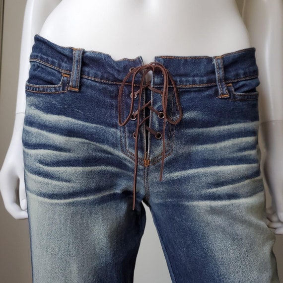 Bongo Y2K Lace Up Corset Bootcut Flare Jeans - image 1