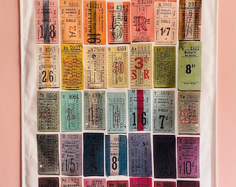 Tea towel, UK/British vintage bus tickets Multicoloured/rainbow order