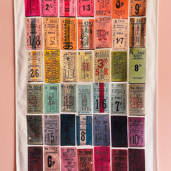 Tea towel, UK/British vintage bus tickets Multicoloured/rainbow order