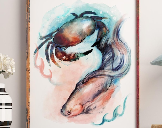 Pisces and Scorpio Compatibility Print, Astrology Couple Gift, Personalised Zodiac Artwork, Star Sign Wall Art