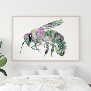 Watercolour Bee painting floral illustration Giclée print wall art poster print flowers insect botanical decor nature colourful eucalyptus