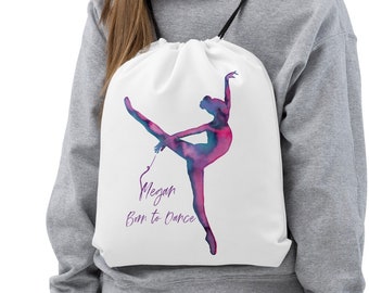 Personalised dance bag Ballet Dancer Drawstring girly gift gym school sport custom unique calligraphy name watercolour painting Leona Beth