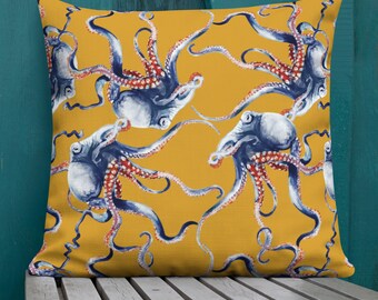 Fodera per cuscino a forma di polpo / Cuscino nautico / Cuscino con decorazioni oceaniche / Arredamento per la casa costiero / Cuscino con animali marini / Decorazione per casa sulla spiaggia