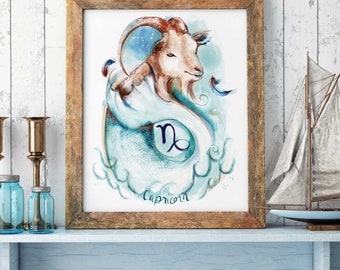 Capricorn Zodiac Art Print Sea Goat Astrology Gift Personalised Star Sign Wall Art Capricorn Birthday Gift
