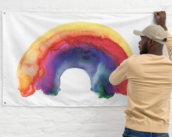 Rainbow Gay Pride LGBTQ Flag Super bright watercolour vibrant Ink Hand painted design wall art poster print made to order Leona Beth Art