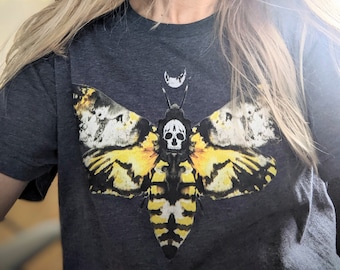 Unisex T-Shirt Deaths Head Hawkmoth Halloween Samhain Gothic Witch horror pagan Cotton Tee insect moth butterfly Silence of the Lambs