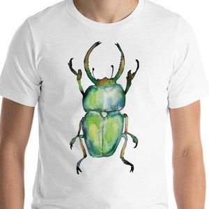 Short-Sleeve Unisex White T-Shirt Stag Beetle DTG Watercolour painting bug art insect illustration beach t-shirt Art Unique clothing