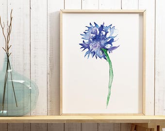 Cornflower painting flower floral watercolor pop art inky wall art watercolour gift poster print illustration  Custom Size