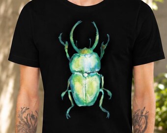 Stag Beetle Graphic T-Shirt | Hand Painted Insect Nature Tee | Vintage Bug Illustration Shirt | Grunge Alternative Wildlife Tee | Unisex