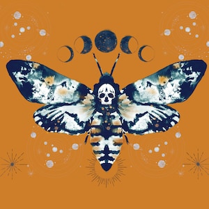 Celestial Death es Head Hawkmoth Premium Giclée Print Todeskopf Falkenfalter Schmetterling Astrologie Hexe Gothic Boho Poster Wandkunst