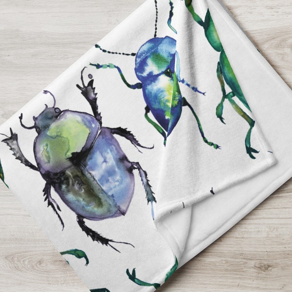 Throw Blanket beetles insects bugs watercolour hand painted tropical home decor accessory house warming gift unique Leona Beth Art Halloween