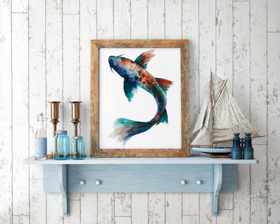 Koi Carp Wall Art Print, Pisces Zodiac Gift, Japanese Fish Watercolour, Zen Home Decor, Spiritual Asian Artwork, Water Sign Art