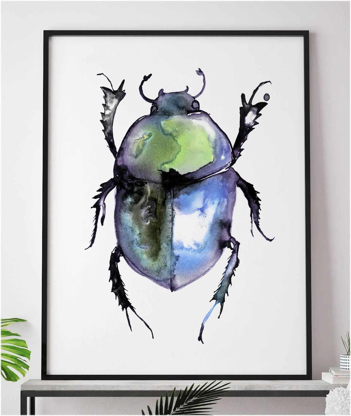 Dung beetle painting watercolour ink iridescent Wall Art Bug Etsy