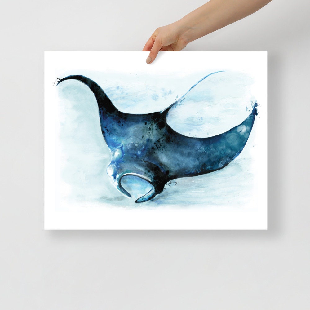 マンタ 水彩画 絵画 壁アート 海 航海 ポスター 沿岸装飾 ジクレー