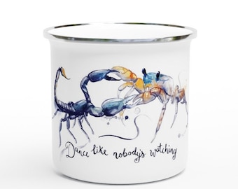 Enamel Mug Scorpio Cancer Zodiac watercolour painting, scorpion, crab, star sign, ASTROLOGY Gift Ideas, camping, White 12oz cup