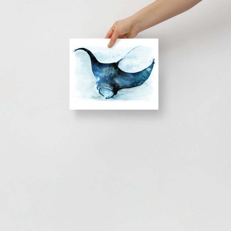 Manta Ray Watercolour Painting Wall Art Ocean Nautical Poster Coastal ...