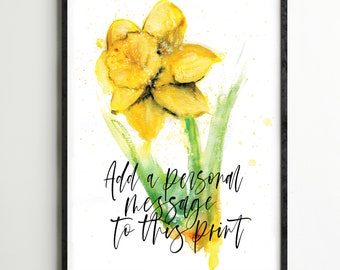 Watercolour DAFFODIL Giclée print personalised calligraphy gift flower botanical wall art painting floral Wales Welsh poster Leona Beth Art
