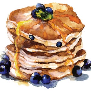 Blueberry Pancakes Watercolour painting Giclée print breakfast dessert food illustration wall art cafe coffee shop restaurant kitchen decor