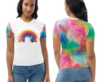 Rainbow T Shirt 90s Retro Pride Shirt Watercolour Rainbow Festival Top Unisex Summer Graphic Tee
