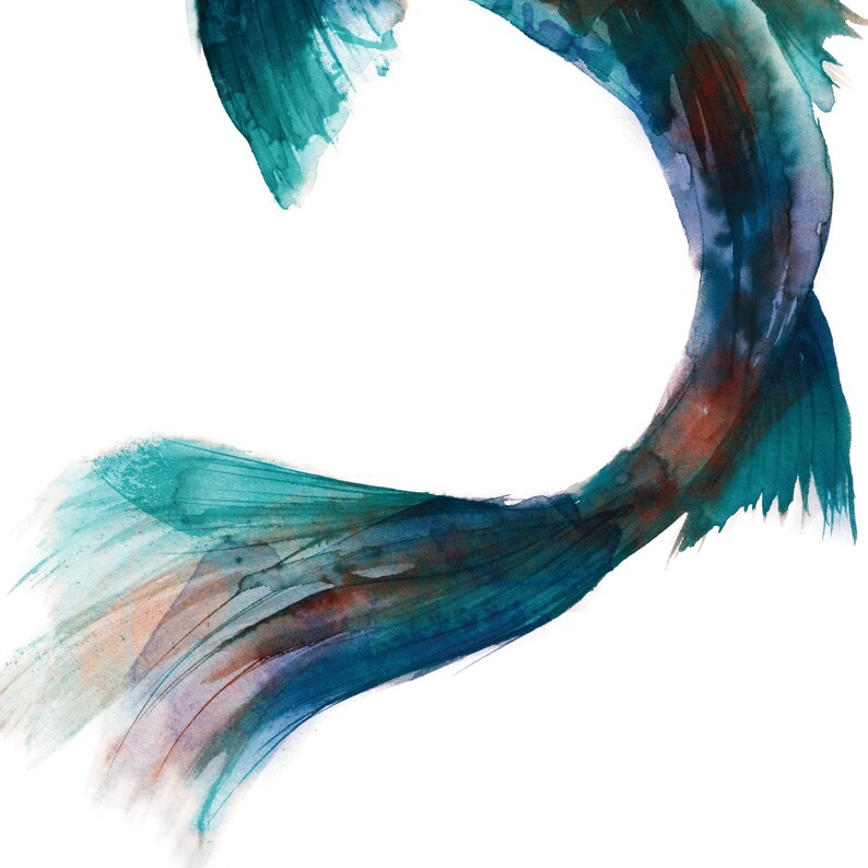 May include: Abstract watercolor painting in shades of teal, blue, and brown. The paint is applied in a swirling, flowing motion, creating a sense of movement and energy.
