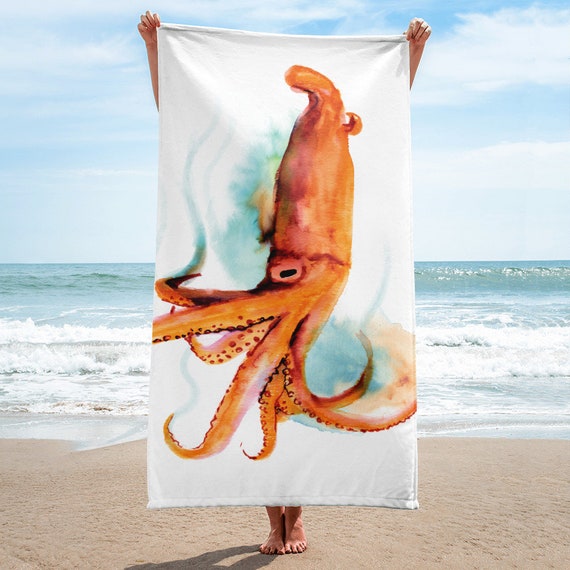 Large Beach Towel, 30 x 60 Inch Towel, Bath Towel, Octopus Fish Towel,  Custom Bath Towel, Oversized Beach Towel, Fish Ocean Print Towel