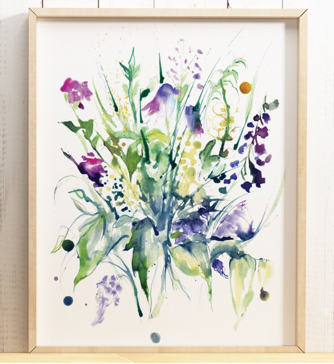 Giclée Print Watercolour Abstract Colourful Wild Flower Bouquet