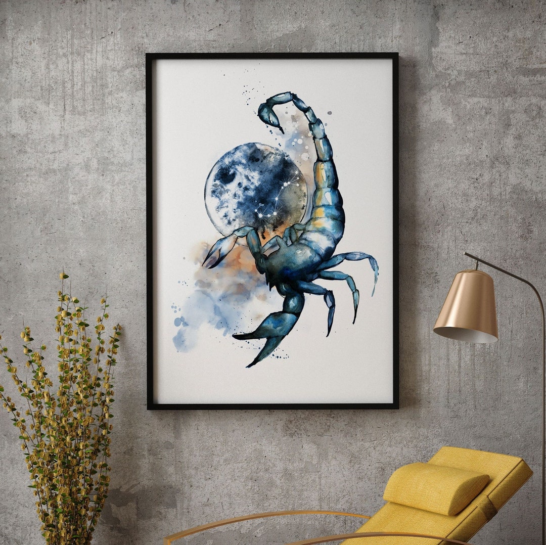 Scorpio Zodiac Painting Giclée Print Scorpion Watercolour Wall Art
