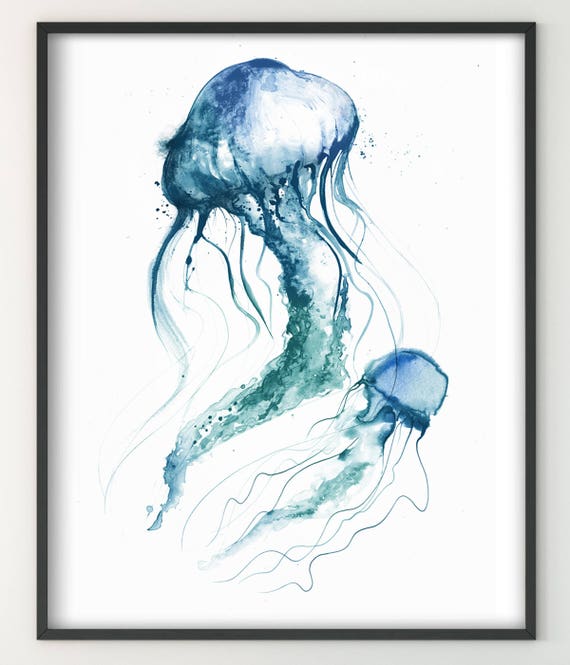 Giclee Druck Aquarell Quallen Malerei Druck Wand Kunst Meer Etsy