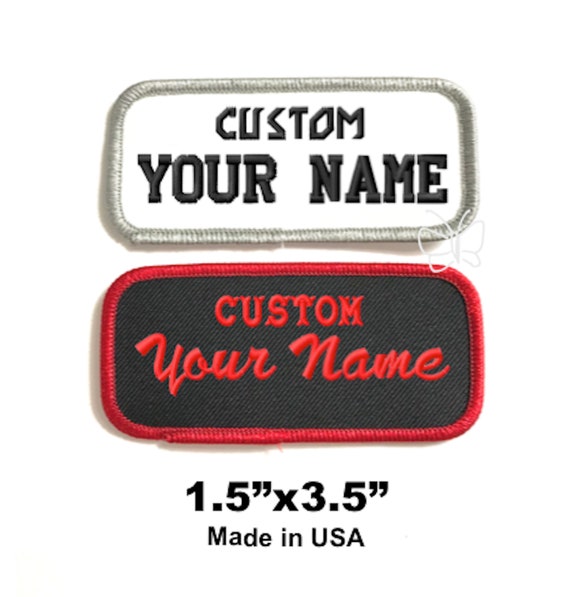 Custom Patch brodé Iron On Badge nom 4/" x 2/" Tag sew on Motard 2 lignes