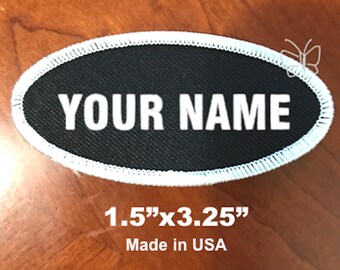Custom Embroidered Name Patch: Oval Biker Badge (1.5"x3.25")