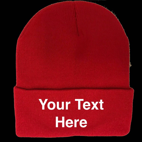 Custom Embroidery Beanie/Personalized Beanie/ Custom Embroidered Name Beanie/Embroidered Knit Cap w/Cuff  Red