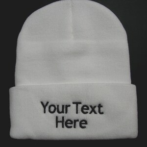 Custom Embroidery Beanie/Personalized Name Beanie/ Custom Embroidered Name Beanie /Embroidered Knit Cap/ with cuff /White