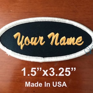Custom Embroidered Patch /Personalized Name Tag /Motorcycle Biker Badge /Oval /1.5&quot;x3.25&quot; Dark Navy /white border