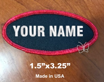 Custom Embroidered Name Patch, Oval Biker Badge (1.5x3.25), Sew-On