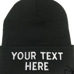 Custom Embroidery beanie/Personalized Name Beanie/Custom Embroidered Name Beanie /Embroidered Knit Cap /with Cuff - BLACK