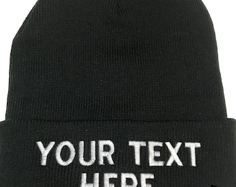 Custom Embroidery beanie/Personalized Name Beanie/Custom Embroidered Name Beanie /Embroidered Knit Cap /with Cuff - BLACK