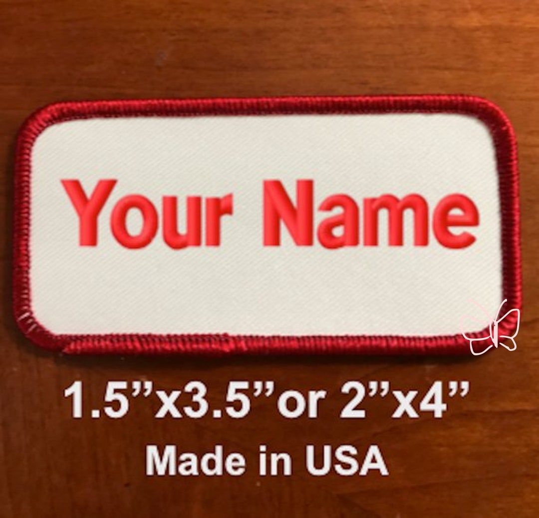 Custom Embroidered Name Patch: Red Border, White Background - Etsy