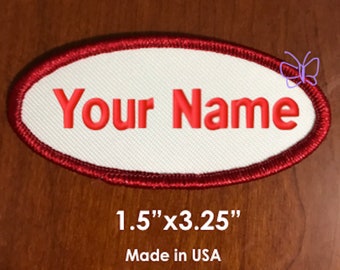 Custom Embroidered Name Patch, Oval Biker Badge (1.5"x3.25")